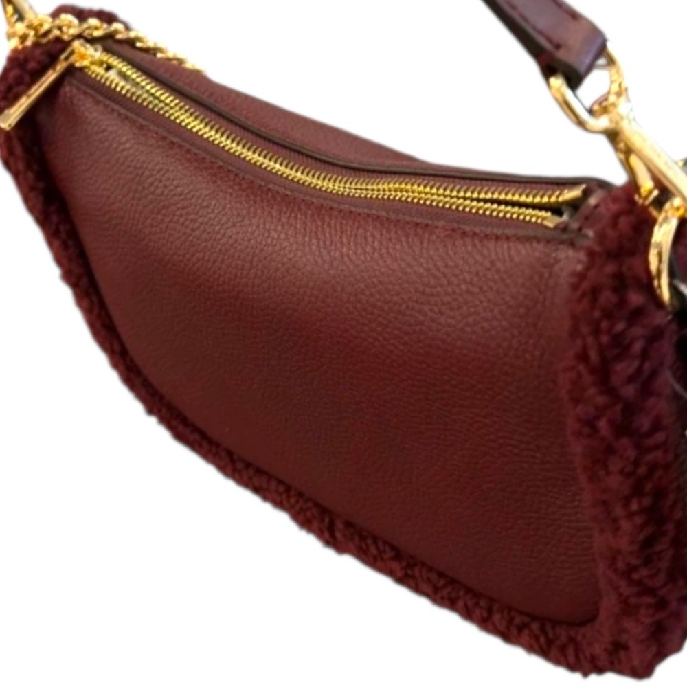 Michael Kors Carmela Medium Pouchette Crossbody in Oxblood Shearling - Picture 7 of 10